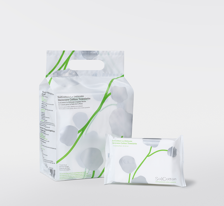 Bag of 3 travel pack of 100% premium cotton towelette for skincare routine with floral design 