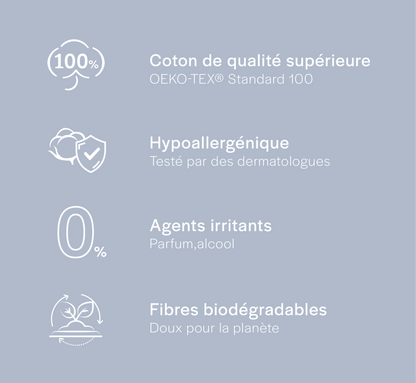 List of product features on a light blue background